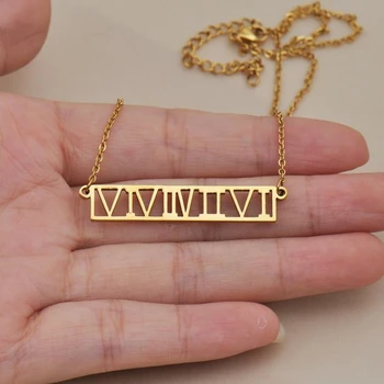 Spersonalizowane Długie Ramki Nazwę Naszyjnik Rzymskie Cyfry Data Tabliczka Wisiorek Niestandardowe Naszyjnik Kobiety Biżuteria