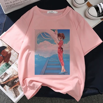 Spirited Away Miyazaki Hayao Graphic Print T-shirt Women Harajuku estetyczny różowy top t-shirt Tee Japan Anime Style Damska t-shirt