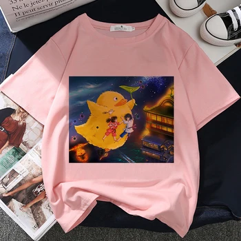 Spirited Away Miyazaki Hayao Graphic Print T-shirt Women Harajuku estetyczny różowy top t-shirt Tee Japan Anime Style Damska t-shirt