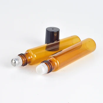 Sprzedaż hurtowa 10 ml rolka na przenośnym Янтарном szybie wielokrotnego użytku butelki perfum puste pudełko do olejku z osłoną z tworzywa sztucznego
