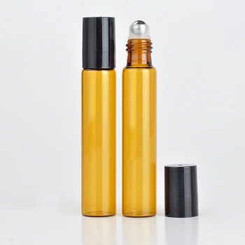 Sprzedaż hurtowa 10 ml rolka na przenośnym Янтарном szybie wielokrotnego użytku butelki perfum puste pudełko do olejku z osłoną z tworzywa sztucznego
