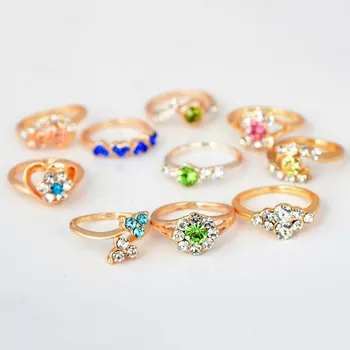 Sprzedaż hurtowa 10 szt. kolorowe Kryształ obrączki biżuteria mieszane style genialny rhinestone palec pierścienie dla kobiet rozmiar 16 mm do 18 mm
