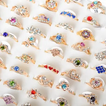 Sprzedaż hurtowa 10 szt. kolorowe Kryształ obrączki biżuteria mieszane style genialny rhinestone palec pierścienie dla kobiet rozmiar 16 mm do 18 mm