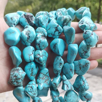 Sprzedaż hurtowa 14x17-16x23mm naturalny niebieski turkusowy samorodek koraliki do tworzenia biżuterii DIY bransoletka 15 cali mineralne, akrylowe