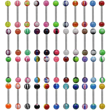 Sprzedaż hurtowa 30 szt./lot Mix Color Women Tongue Rings Acrylic Ball Screw-fit Back Tongue Piercing Barbell Sexy Body Jewelry