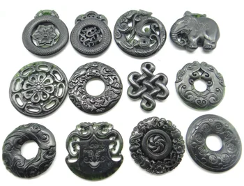 Sprzedaż hurtowa kamień naturalny chiński czarny zielony kamień handmade amulet naszyjnik diy biżuteria produkcja naszyjnik akcesoria
