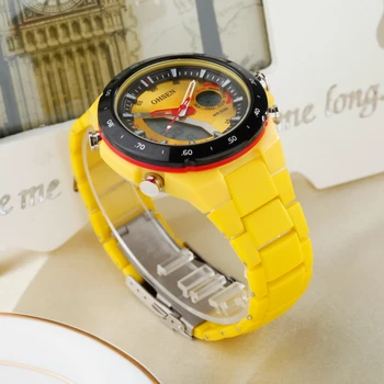 Sprzedaż hurtowa marki OHSEN moda cyfrowy zegarek kwarcowy męski zegarek silikonowy pasek żółta tarcza wodoodporny basen sportowy zegarek prezenty