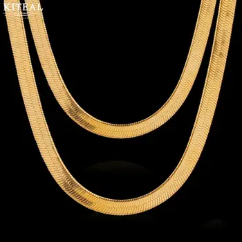Srebro &18KGP złoto wypełnione naszyjnik 5 mm 6 mm 60 cm 50 cm płaski wąż Chian hip-hop naszyjnik biżuteria akcesoria DIY dla kobiet mężczyzn