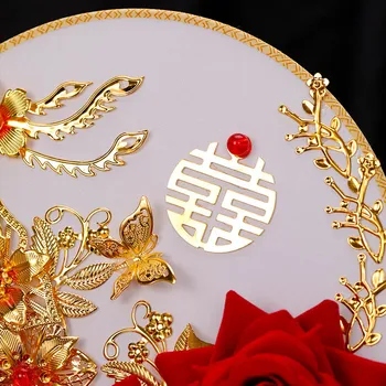 Stare chińskie ślubne ozdobne wachlarze dla panny młodej złoto czerwony panny młodej ręczny ręczny wentylator smok feniks kwiat Pałac odzież wentylator