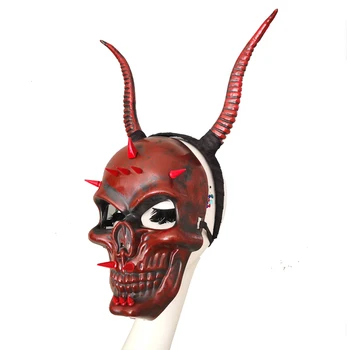 Steampunk Róg opaska na głowę z przerażającą maską Demon Diabeł owczy Róg ćwieki czaszki Kolce maski i nakrycia głowy Halloween cosplay