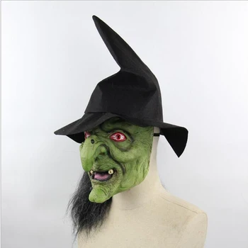 Straszny Lateks Halloween Maska Zielone Twarz Maska Czarownica Cosplay Wprost Horror Kostiumowy Dorosły Zabawny Duch Maska Partii Rekwizyty Dostawy