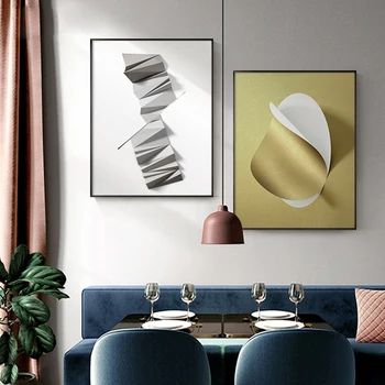 Streszczenie sztuka geometryczna czarny biały origami złota folia, płótno obrazy do salonu plakaty i grafiki na ścianie plakat wystrój