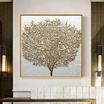 Streszczenie Złote drzewo płótno Malarstwo nowoczesne, abstrakcyjne, sztuka, plakaty i druki Куадрос ścienne artystyczne obrazy do salonu wystrój domu