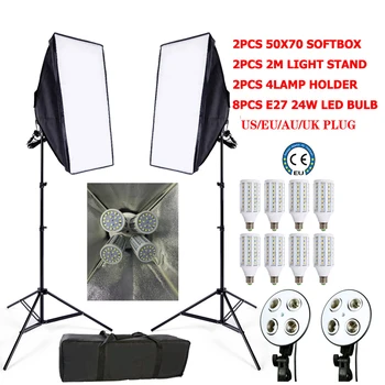 Studio fotograficzne Softbox Kit 8 LED 24w Photographic Lighting Kit Camera & Photo Accessories 2 light stand 2 softbox for Camera Photo