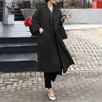 Stylowe damskie codzienne klapy z długim rękawem, długie kurtki ZANZEA 2020 Jesienna wiatrówka cienki płaszcz biurowe damska odzież wierzchnia S-5XL