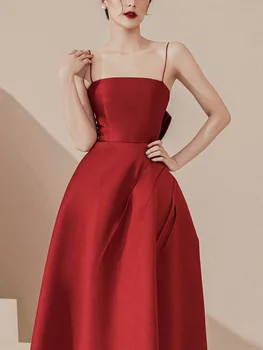 Sukienka 2020 jesień nowa socialite lekka luksus wysoka talia duża huśtawka czerwoną sukienkę można nosić w normalnych czasach