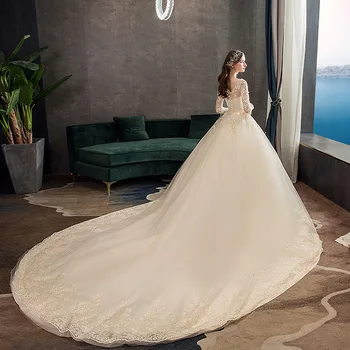 Suknie Ślubne 2021 Pełna Rękaw Suknia Ślubna Z Trenem Suknia Księżniczki Luksusowe Koronki Vestido De Noiva Indywidualny Wymiar