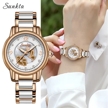 SUNKTA różowe złoto damskie zegarki Kwarcowe zegarki damskie top luksusowej marki zegarek damski wodoodporny dziewczyna zegarki prezenty Relogio Femininos