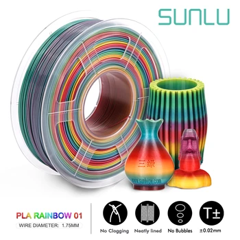 SUNLU PLA Filament 3D Printer Filament PLA Rainbow Plastic 3D Filaments 1.75 mm 1 kg dokładność pomiaru +/-0.02 mm