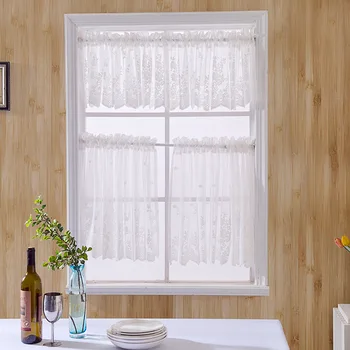 SunnyRain 2-częściowy biały koronkowy zasłony do kuchni krótkie okienne zasłony firany drzwi kurtyna sypialnia dla dzieci przezroczyste zasłony