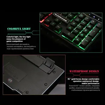 SUNROSE K201 USB rosyjska/angielska klawiatura mechaniczna 104 klawisze 3-kolorowy regulowane podświetlenie Брызгозащищенные klawiatury gier komputerowych