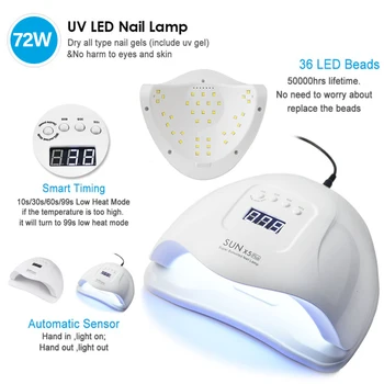 SUNX 5 Dual UV LED Nail Lamp 54/36 W 36 szt. diod led suszarka do paznokci SUN Light do utwardzania UV-żel-lakier do paznokci z dotykowym wyświetlaczem LCD