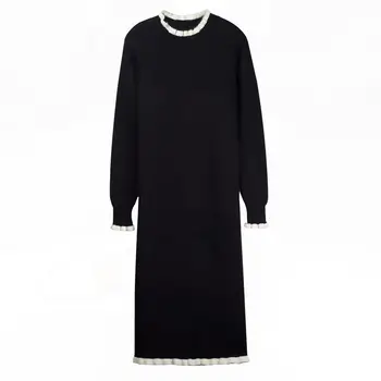 Swetry damskie czarny sweter damski sweter 2020 wolny długie jesienno - zimowe dzianiny sukienka Femme Chandails Pull Hiver
