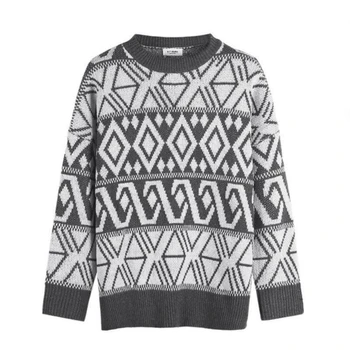Swetry swetry damskie żakardowe O-neck wypoczynek moda Ins jesień odzież retro chic najnowsze bluzy koreański styl-mecz