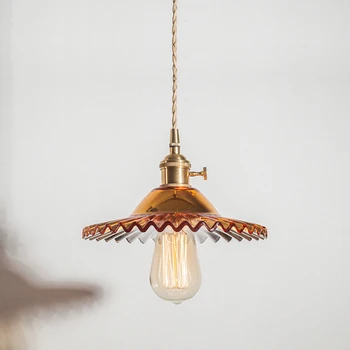 Szklana lampa wisząca Nordic wisząca Miedziana lampa wisząca mosiądz oszczędny, minimalistyczny E27 Edison klosz do restauracji