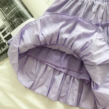 Słodkie bawełniane krótkie spódniczki Cakee elastyczny pas potargane warstwowe spódnice A-line fioletowy biały