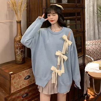 Słodkie Koreański Sweter Z Dzianiny Kobiety 2020 Jesienna Moda Sweter Z Długim Rękawem Cebula Sweter Damski Przewymiarowane Hollow Z Dzianiny Swetry