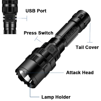 T20 LED latarka Akumulator L2 High Lumens LED taktyczna Latarka wodoodporna 5 trybów dropshipping camping, piesze wycieczki światło latarni