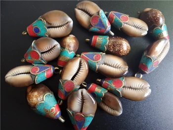 TBP077 Tibetan Metal Ograniczona Natural Seashell zawieszenia,sprzedaż Hurtowa Nepal, Tybet ręcznie amulety, biżuteria