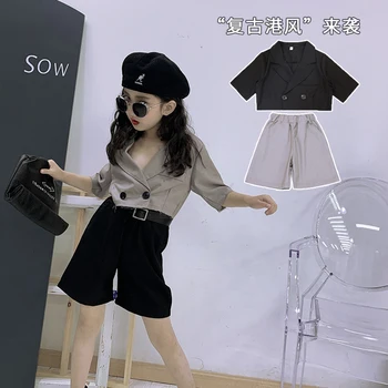 Ten sam garnitur dziewczyny 2020 lato nowy hong kong styl krótki top średnie spodnie wypoczynek garnitur z dwóch części