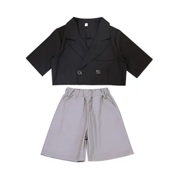 Ten sam garnitur dziewczyny 2020 lato nowy hong kong styl krótki top średnie spodnie wypoczynek garnitur z dwóch części