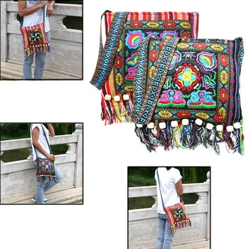 THINKTHENDO wysokiej jakości Hmong Sztuka etniczna torba haft Boho hippie pędzelkiem Tote Messenger moda nowy