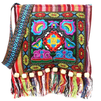 THINKTHENDO wysokiej jakości Hmong Sztuka etniczna torba haft Boho hippie pędzelkiem Tote Messenger moda nowy
