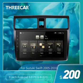 Threecar 2din Android 9.0 Ouad Core PX6 Car Radio Stereo do Suzuki Swift 2005-2010 GPS Navi audio odtwarzacz wideo Wifi HDMI DAB +