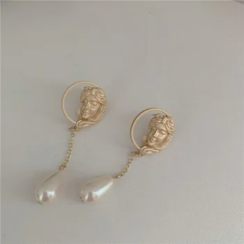 TIMEONLY baroku Złoty portret stopu kolczyk kolczyki kropla wody imitacja pereł koło kolczyki dla kobiet Panie biżuteria prezent