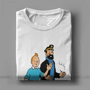 Tintin i kapitan пикша t-shirt dla mężczyzn bawełna casual t-shirt okrągły dekolt przygody Tintin Tee z krótkim rękawem odzież