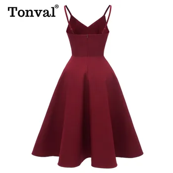 Tonval Vintage Spaghetti Strap Wrap Fit and Flare Solid Swing Dresses Women Party Night Elegant High Waist Cami Dress