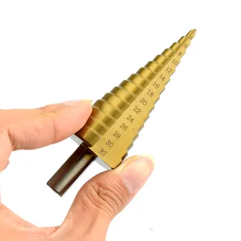 Toolour 3szt 4-12/20/32 mm ogromny krok stożek HSS stal spirala bibuły krok wiertło otwór noża wyciąć narzędzie z drewnianą skrzynią
