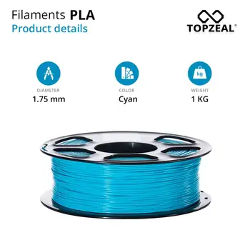 TOPZEAL kolor niebieski PLA wątek 1.75 mm 1 kg PLA plastik do drukarki 3D precyzja wykonania +/- 0.02 mm druku 3D materiał