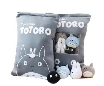 Torba z 8szt Totoro pluszowe zabawki miękkie miękkie słodkie zwierzęta poduszka Poduszka budyń lalki dla dzieci moda Dziecięca brykiet prezenty
