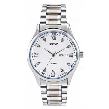TPW męskie analogowy zegarek kwarcowy z diamentowym wodoodporny pełnym paskiem ze stali nierdzewnej zegarek dla mężczyzn