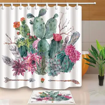 Tropikalny kaktus zasłony prysznicowe łazienkowe wysokiej jakości tkanina poliestrowa wodoodporna, odporna na pleśń wanna zasłona do prysznica z haczykami