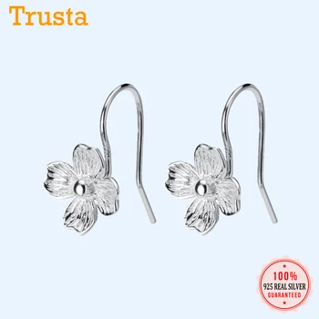 Trusta Fashion prawdziwe srebro próby 925 słodki kwiat Cilp kolczyki dla kobiet ślubne srebrne kolczyki próby 925 biżuteria prezent DS2591