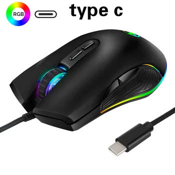 Typ-C koncentrator usb przewodowa mysz optyczna mysz do gier RGB 4 podświetlenie myszki komputerowej 3200DPI dla Apple MacBook Pro Matebook X dowolne urządzenie