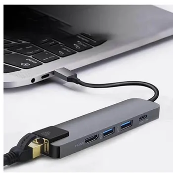 Type-C HUB adapter USB-C switch Plug and play wielofunkcyjny Windows HDMI port RJ45 PD HD 4K ładowanie Mac OS Mac Book Pro kable