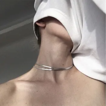 Tytanowa stal dwuwarstwowej naszyjnik obojczyk łańcuch minimalistyczny styl biżuterii